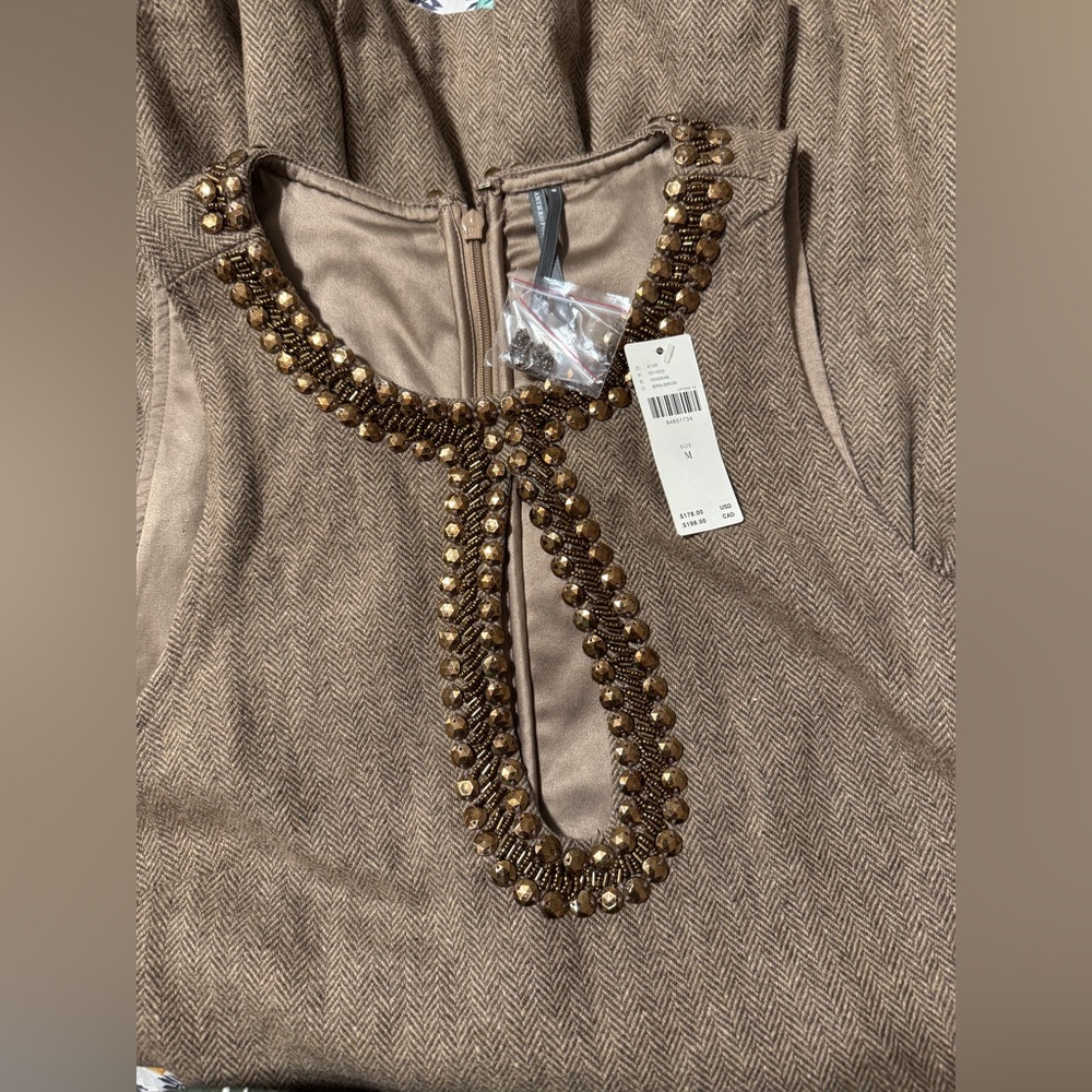 ✨ Anthropologie Beaded Keyhole Sleeveless Mini Dress Sz M - Picture 7 of 8